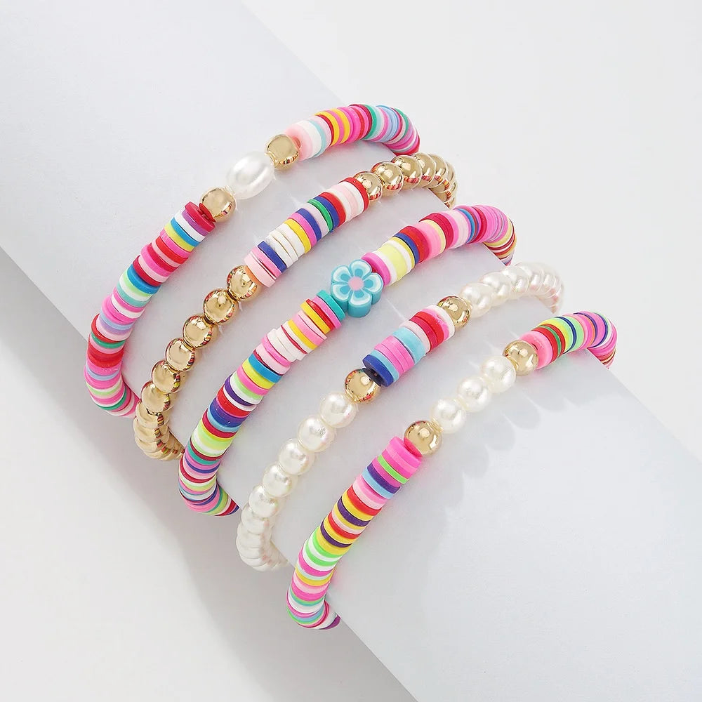 Exaggerated Personality Chain Bracelet Trendy Multilayer Paper Clip Spider Snake Bracelet Flower Clay Beaded Bracelet for Women