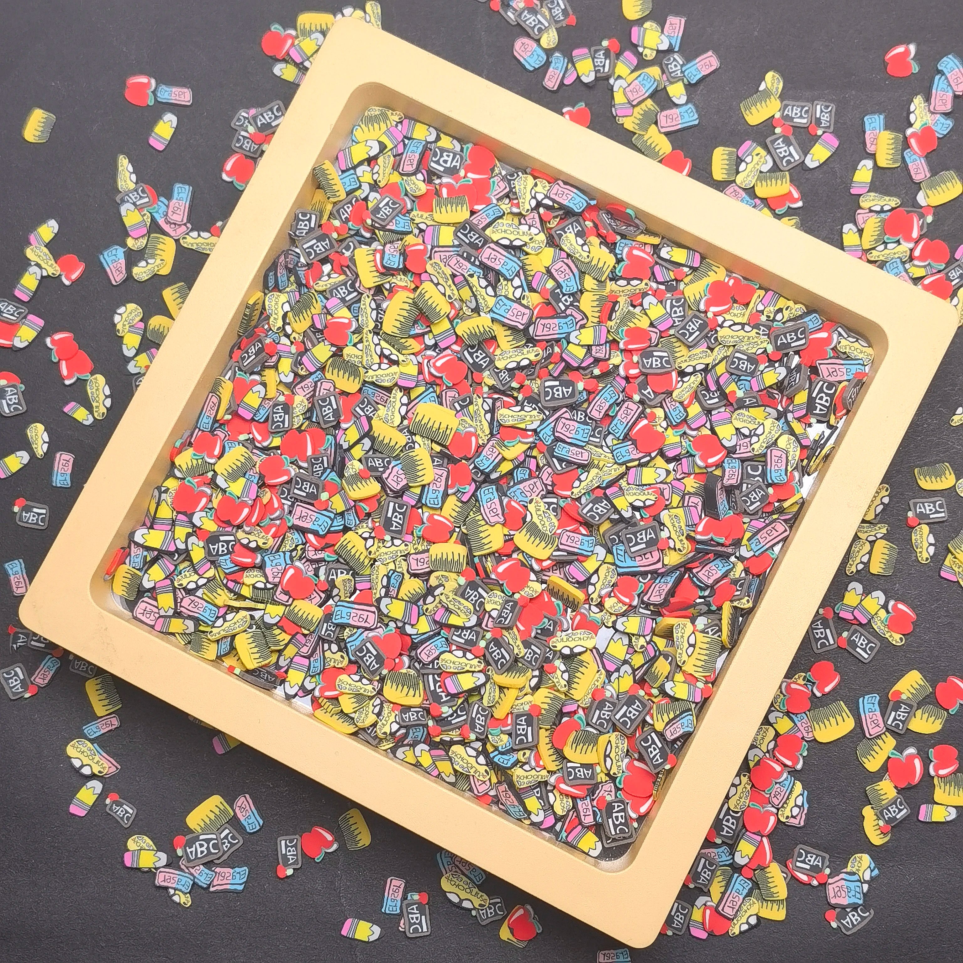 1KG School Bus Shape Polymer Clay Tiles Cartoon Patterns Slime Accessories DIY Projects Phone Case Stickers