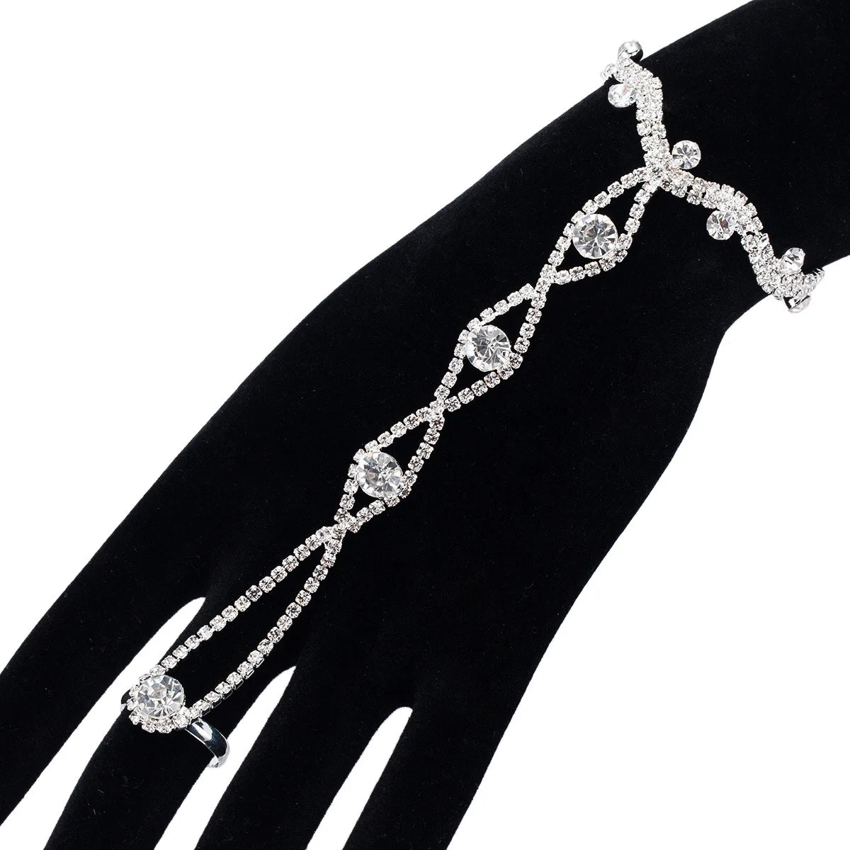 Women's Rhinestone Finger Ring Bracelets Wedding Crystal Fashion Charm Jewelry for Women