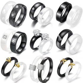 Zhongzhe Ceramic Ring Factory Stock Fashion Top Quality Black White Waterproof Wedding Band Engagement Party Anniversary Ring