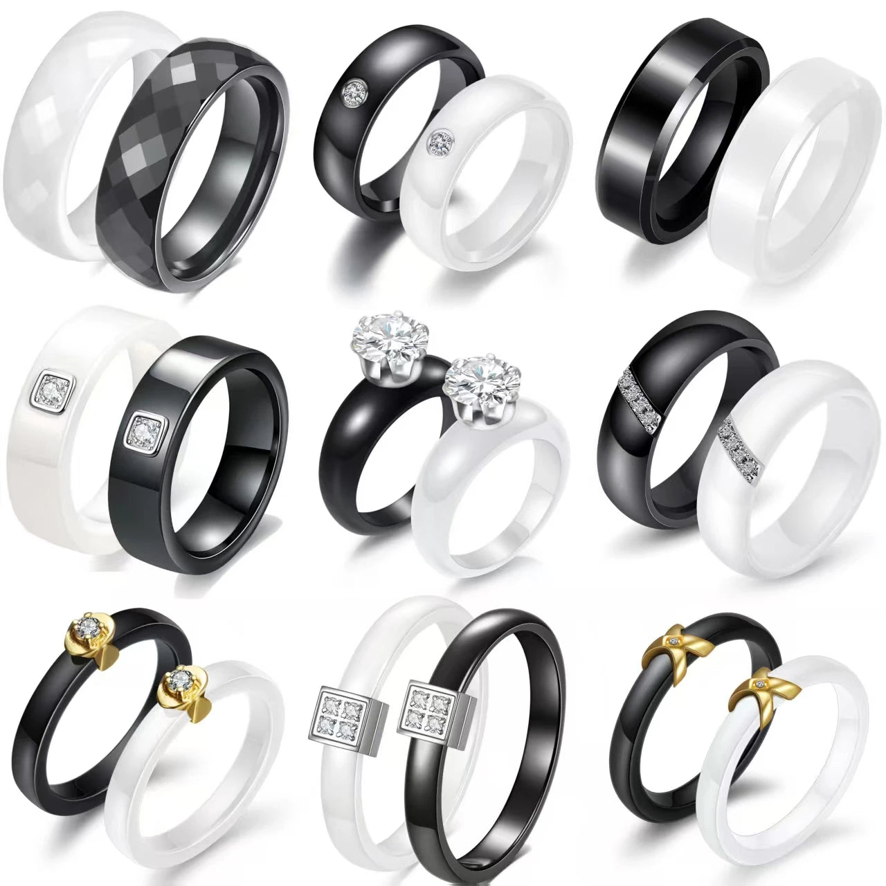 Zhongzhe Ceramic Ring Factory Stock Fashion Top Quality Black White Waterproof Wedding Band Engagement Party Anniversary Ring
