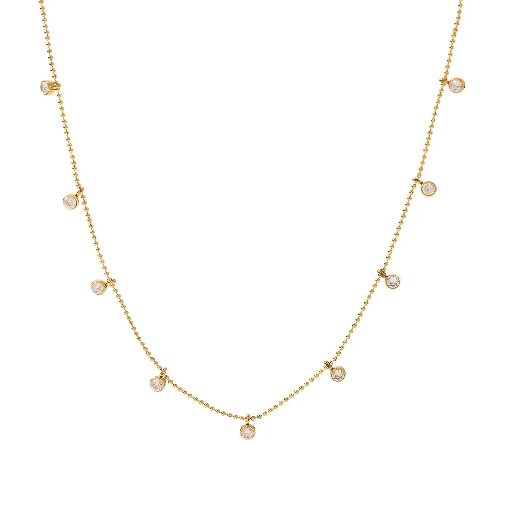 Dainty Exquisite Vintage Stainless Steel White Zircon Waterdrop Pendant Necklace Fashion Women Gold Plated Jewelry Waterproof
