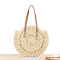 2024 Wholesale New Simple Hollow Round Shoulder Fashion Female Beach Straw Bag with Zipper Casual Tote Two Handles Casual Tote
