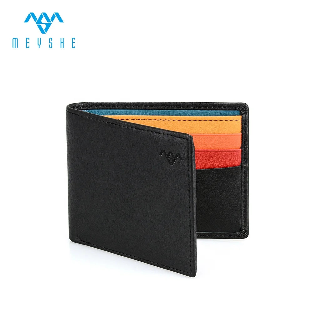 New Design Custom LOGO Colourful Full Grain Genuine Leather RFID Slim Wallet Cardholder for Men