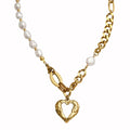 Elegant Designer Waterproof Gold-plated Thick Natural Pearl Heart-shaped Paperclip Chain Suit Necklace for Women