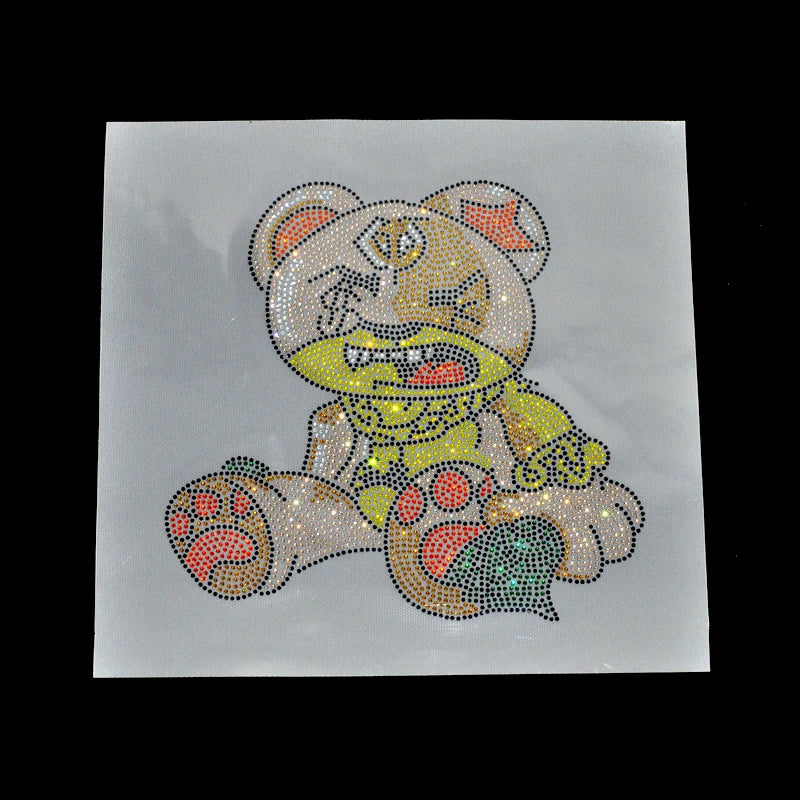 Small MOQ  Custom Logo Heat Press Hotfix Rhinestone Transfer Teddy Bear Pattern Iron-On Rhinestone Transfers Sheet for T-shirts