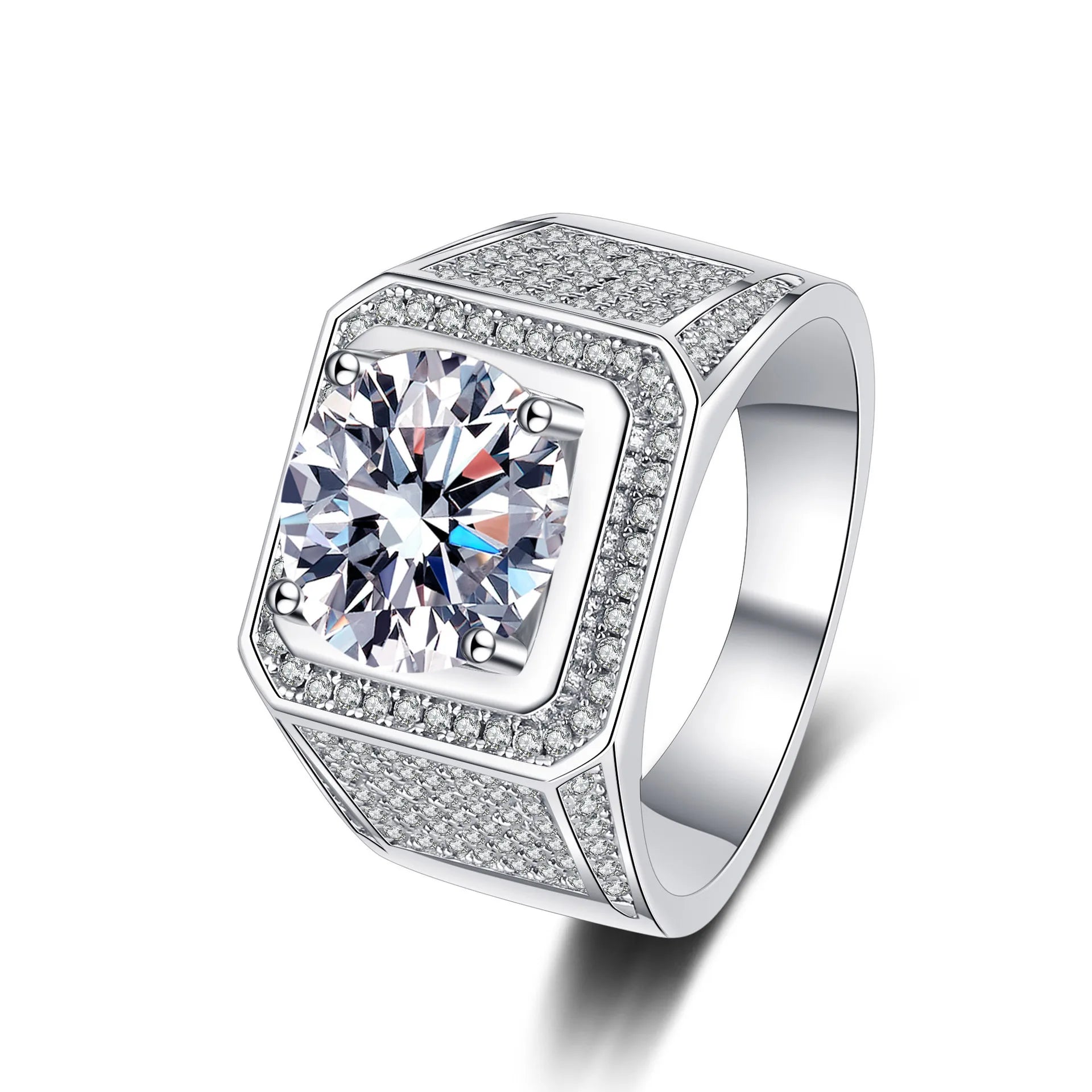 S925 Silver Women's Ring 2 Carat Moissanite Classic European American Style Dominant Luxury for Wedding or Engagement