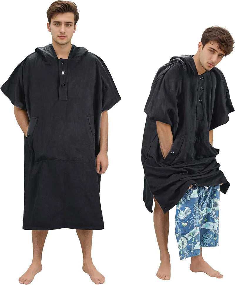 Quick Dry Adults Swim Pool Towel  Hooded Surf Poncho Changing Towel Robe Custom Logo Beach Poncho Robe With Pocket