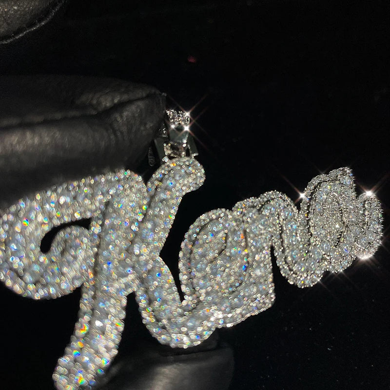 Custom Name Letter Plate 2 Layer 10K Two Tone Solid Gold AAA Zircon Diamond Pendant Charm Mens Ladies