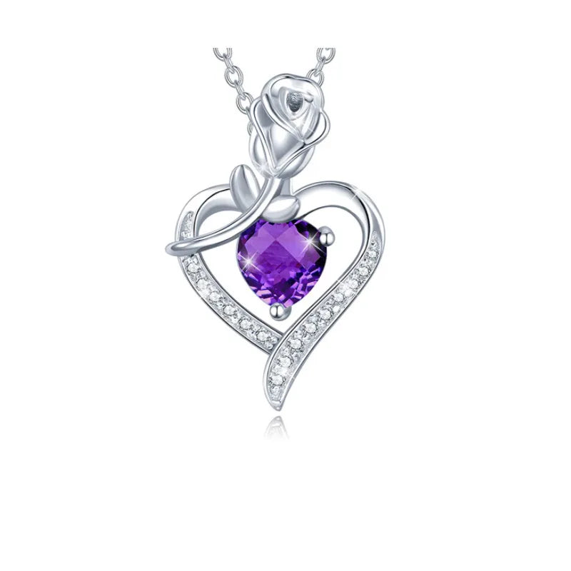 Wholesale Zircon Crystal Rhinestones Rose Heart Flower Necklace Pendant Fashion Jewelry Charms for Women Mather Gifts