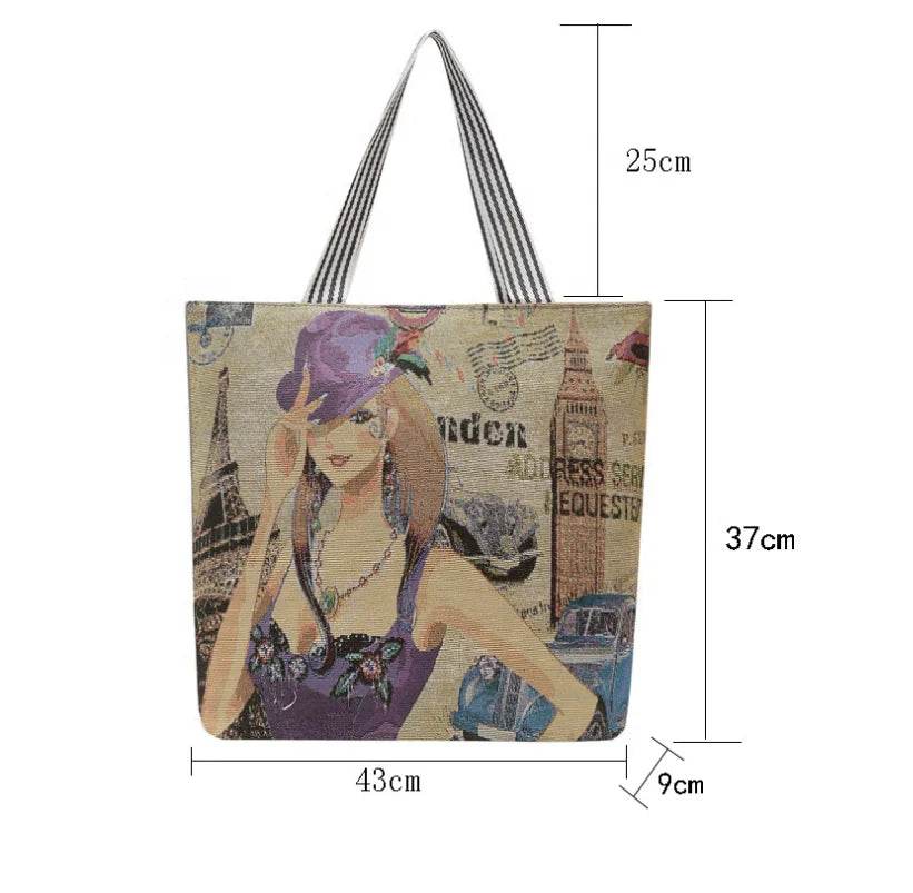 Wholesale New Design Tote Canvas Storage Bag Recycled Cartoon Embroidery Women's Canvas Bag Handbag for Girls