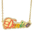 Qiuhan ODM Stainless Steel Double Rhinestone Letter Pendant Custom Colorful Enamel Name Necklace
