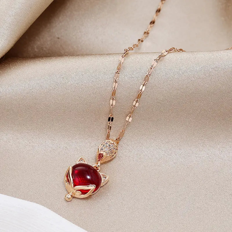 Korean Hot Sale Fox Pendant Necklace Animal Gold Fox Clavicle Chain Choker Necklace Minimalist Pendant Necklace for Women