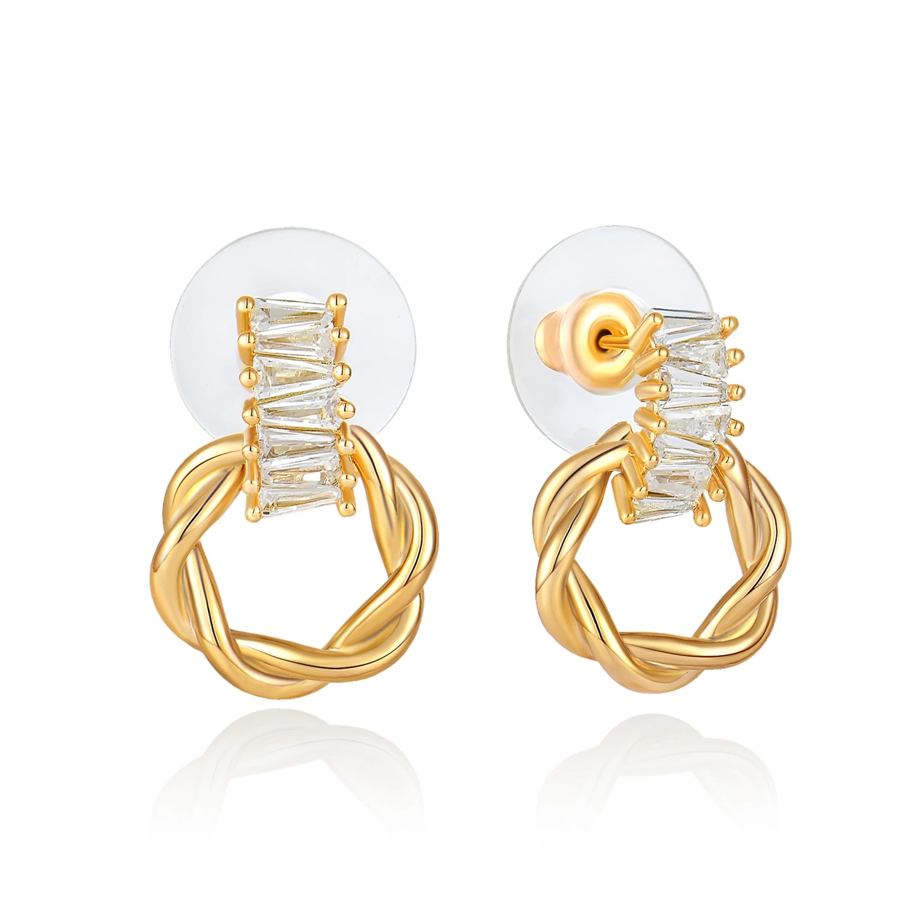 QX Custom OEM Luxury Women Zircon Vintage Fine Jewelry Luxury 925 Sterling Silver 18K Gold Plated Circle Studs Drop Earrings