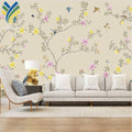 YKML 151 Custom Modern Design Waterproof Silk Hand Painted 3D Bird Flower Gold Floral Mural Chinoiseris Wallpaper for Wall Decor