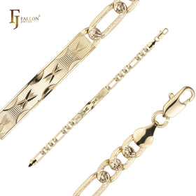 FJ Fallon Fashion Jewelry Figaro Link Bracelets 14K Gold Plated Brass Based