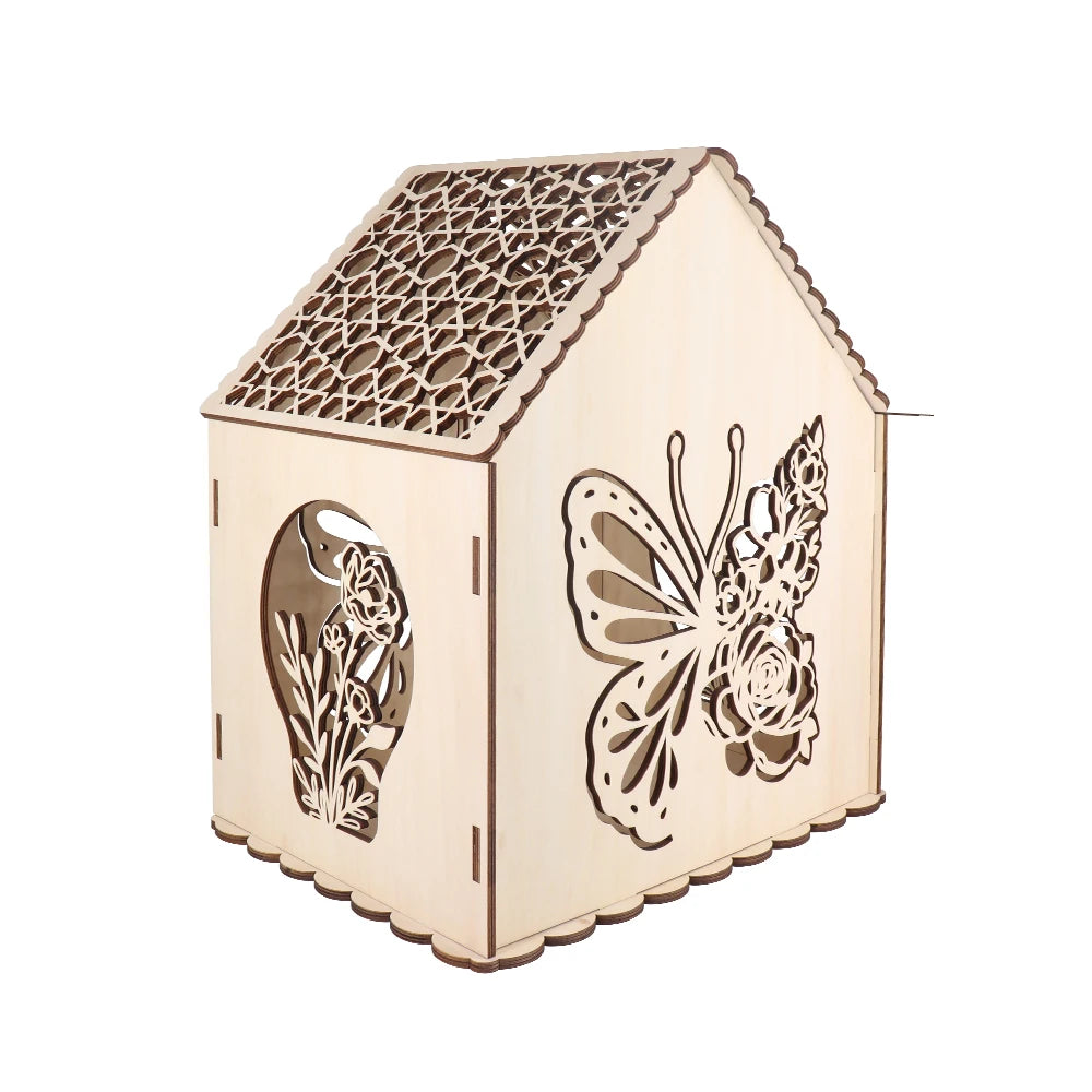 Tailai Collapsible Wooden Cabin Storage Box - Whimsical Laser Cut Butterfly Decor for Living Room Shelf Display & Multi-Purpose