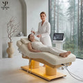 Luxury Salon Furniture Synthetic Leather White Gold Electric Facial Cosmetic Beauty Massage Bed 4 Motors Hotel DMC15