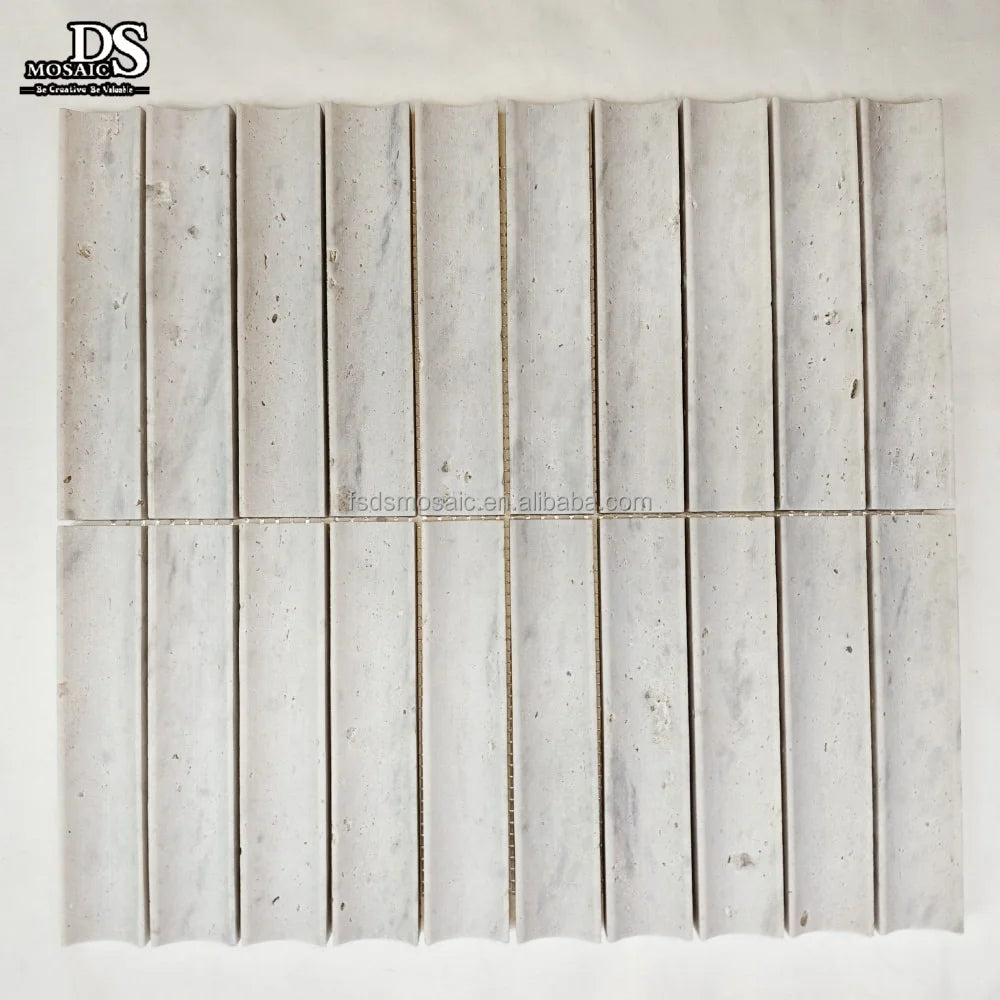 3D Irregular Camber Concave Luxury Mosaic Tile Stone White Wood Grey Travertine Modern Polished Kitchen Wall Tiles Natural Stone