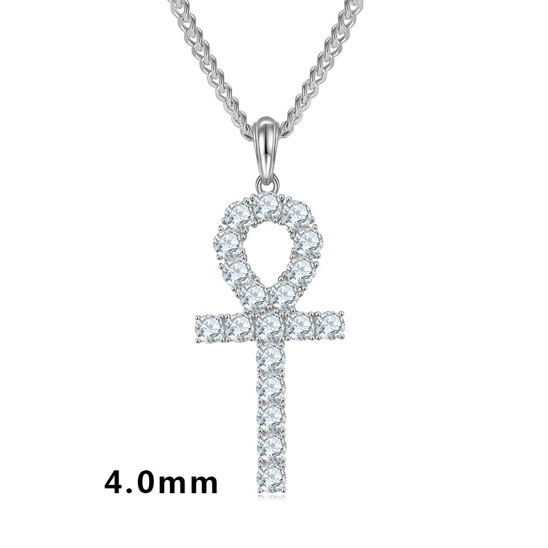2022 Classic Fashion Christian 18k Gold Plated 925 Sterling Silver 4mm Vvs Moissanite Ankh Pendant Necklace