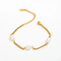 PVD 18k Gold Plated Real Natural  Pearl Bracelet Stainless Steel Bracelet Wholesale