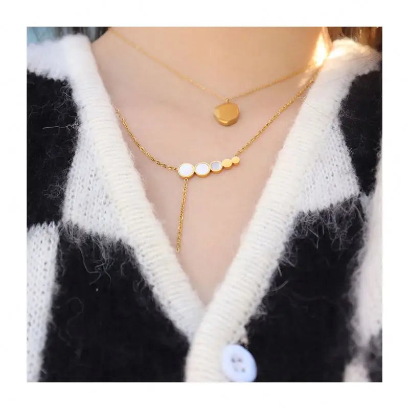 Chris April Fashion Jewelry 316L Stainless Steel PVD Gold Plated Matte Irregular Pendant Necklace