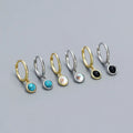 Fashion Niche Layered S925 Silver Inlaid Moonstone Black Agate Blue Turquoise Ins Minimalist Temperament Earrings