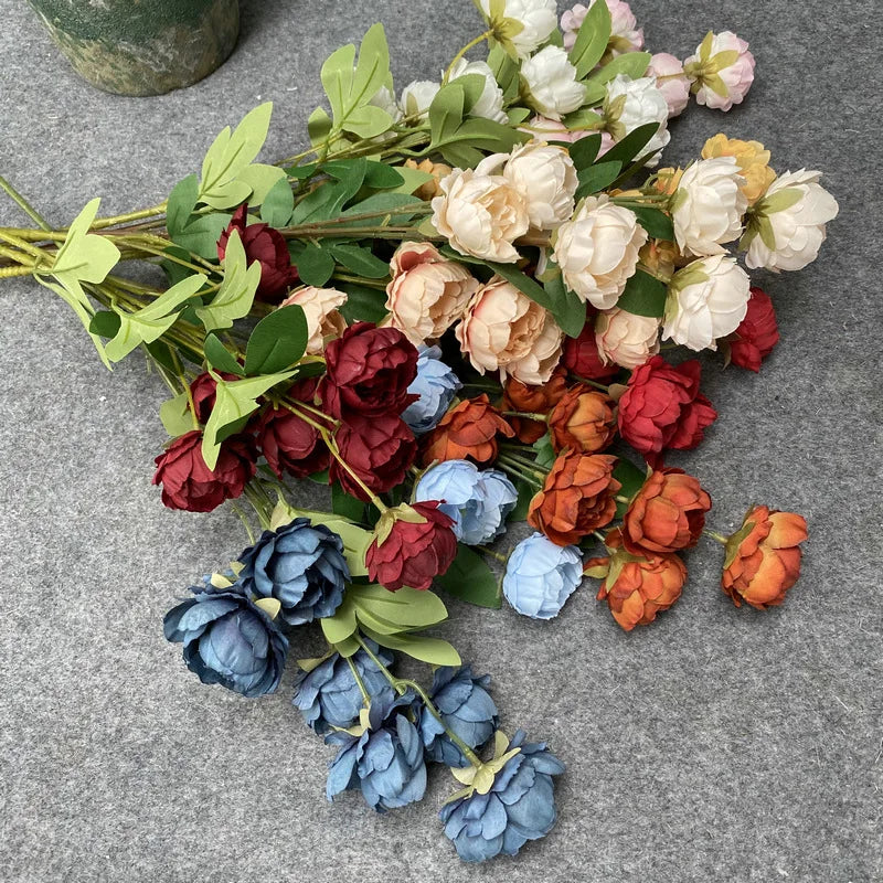 D-P001 Decorative White Peonies Flowers Silk Peony Artificial Flower 6heads Peony bunch for Wedding Arch Flowers