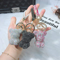 Korean Cute Crystal Wallet Keychain Car Key Chains Metal Full Rhinestone Bear Keychains Accessaries for Women Jewelry