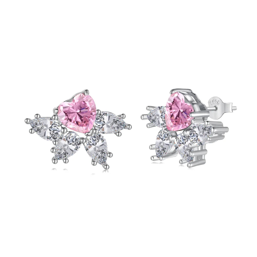 Dylam Ruby Diamond Gemstone 925 Sterling Silver 18K Gold Plated Waterdrop Heart Shape 5A Cubic Zirconia Stud Earrings