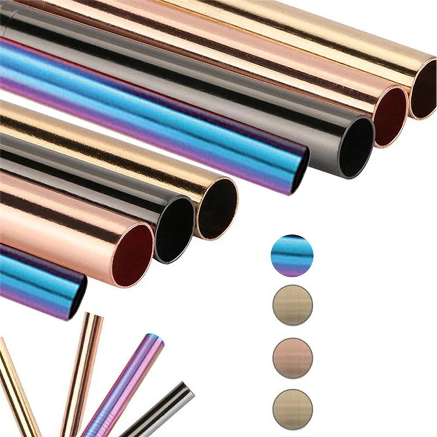 12mm Wholesale Reusable 304 Stainless Steel Tumbler Large Drinking Straws with Cleaning Brush