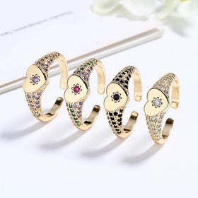 Oro Fashion Jewelry Rings Elegance Thumb 18K Gold-Plated Color Heart Ring With Aaa Cubic Zirconia Sparkle Rings Jewelry Womens