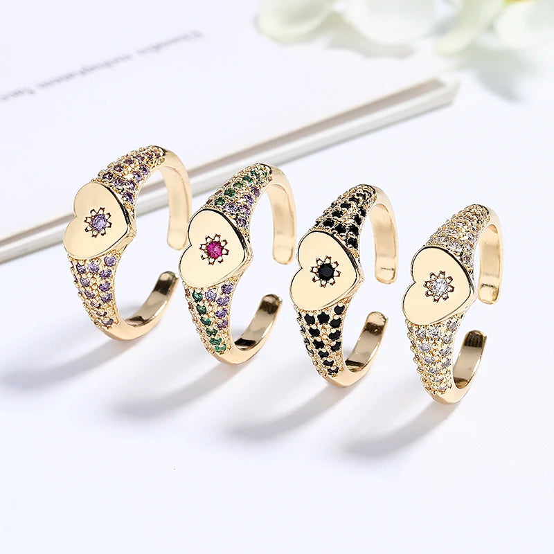 Oro Fashion Jewelry Rings Elegance Thumb 18K Gold-Plated Color Heart Ring With Aaa Cubic Zirconia Sparkle Rings Jewelry Womens