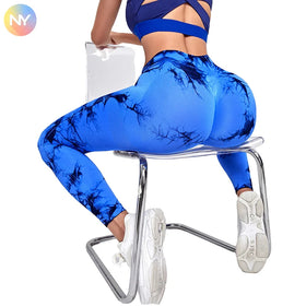 Women's XL High-Waisted Elastic Yoga Pants Breathable Tie Dye Gym Scrunch Bottom Sports Leggings Wholesale Textured Colored