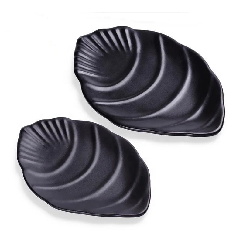Japanese Restaurant Dinnerware Dessert Serving 10 Inch Leaf Shape Black Melamine Dish Customized Eco-Friendly Home Events