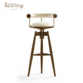 Luxury Modern Solid Wood Rotating Bar Chair Velvet Fabric Curved Backrest Metal Frame Dining Hotel Stool