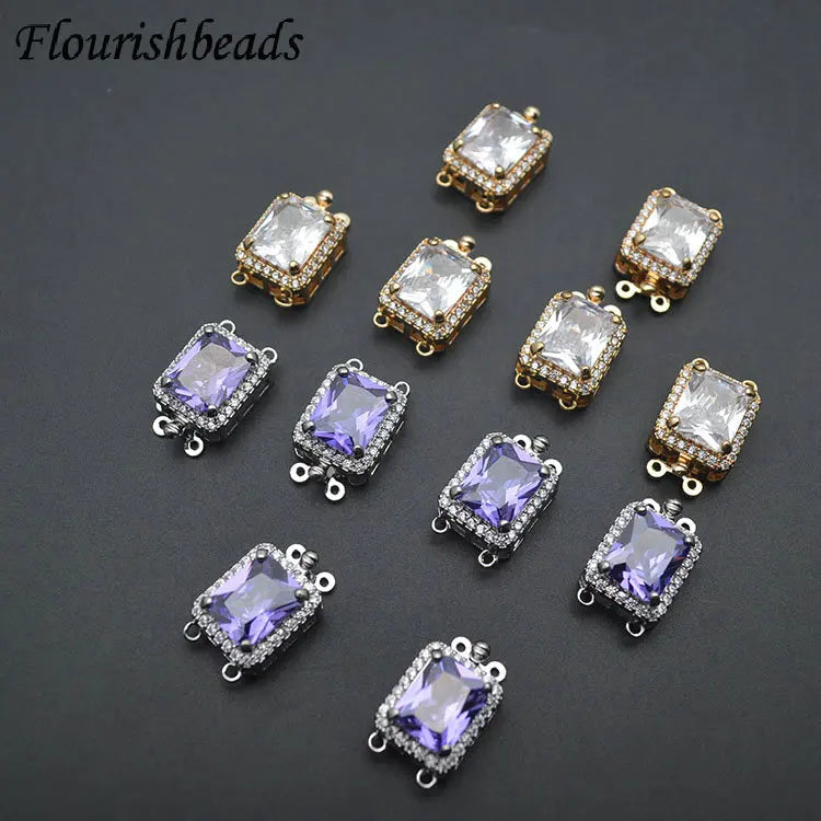 Wholesale Good Quality Metal Brass CZ Paved Rectangle Shape Fine Double Hole Charm Pendant for Jewelry Necklace Bracelet Making