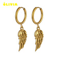 Fashion Stainless Steel Wing Pendant Earring 18K PVD Gold Plated Stainless Steel Jewelry Men Women Hoop Huggie Earrings