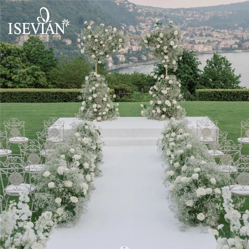 ISEVIAN Wholesale Customized Artificial Baby Breath Flower Chain Long Row Arch Table Runner Decoration