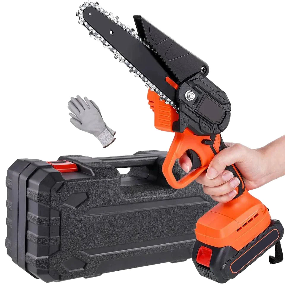 4-Inch Cordless Chainsaw Kit with 18V Lithium Battery Safety Lock & Electric Tree Trimming for Home Gardening Industrial Grade