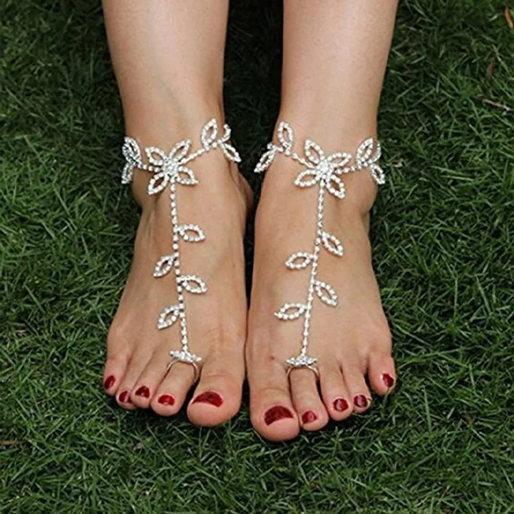 Full Crystal Chain Anklet Personality Shoes Jewelry Beach Leaf Rhinestone Anklets for Women