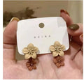 Women Personalized Elegant Flower Shape Stud Earrings Double Flower Multicolor Stud Earrings