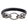 Classic Viking Wolf Leather Rope Chain Double Wolf Bite Bracelet for Men's Jewelry-Wedding Anniversary Party Gifts Black Zinc