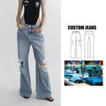 Women's Retro Vintage Straight Jeans High Waist Wide Leg with Ripped Effect Custom Brand Light Washed Denim Pants for Summer