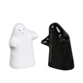 Double Pcs Salt Pepper Sets White Black Colour Glaze Figure Shape Couple Ceramic Dinner Cruet Set Salt Pepper Spice Shaker Set