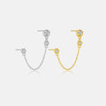 FUAMAY 2024 Trendy 925 Sterling Silver Solitaire Zircon Earrings 18K Gold Plated Single Chain Drop Double Piercing Earrings