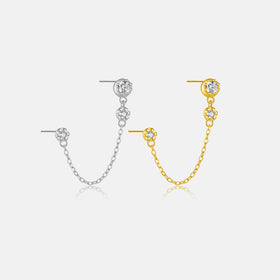 FUAMAY 2024 Trendy 925 Sterling Silver Solitaire Zircon Earrings 18K Gold Plated Single Chain Drop Double Piercing Earrings