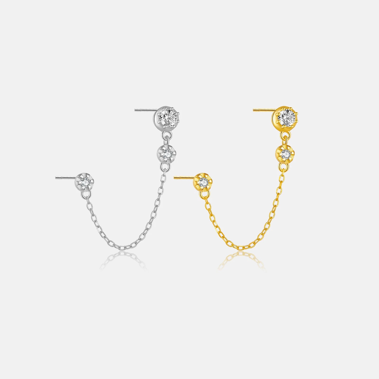 FUAMAY 2024 Trendy 925 Sterling Silver Solitaire Zircon Earrings 18K Gold Plated Single Chain Drop Double Piercing Earrings