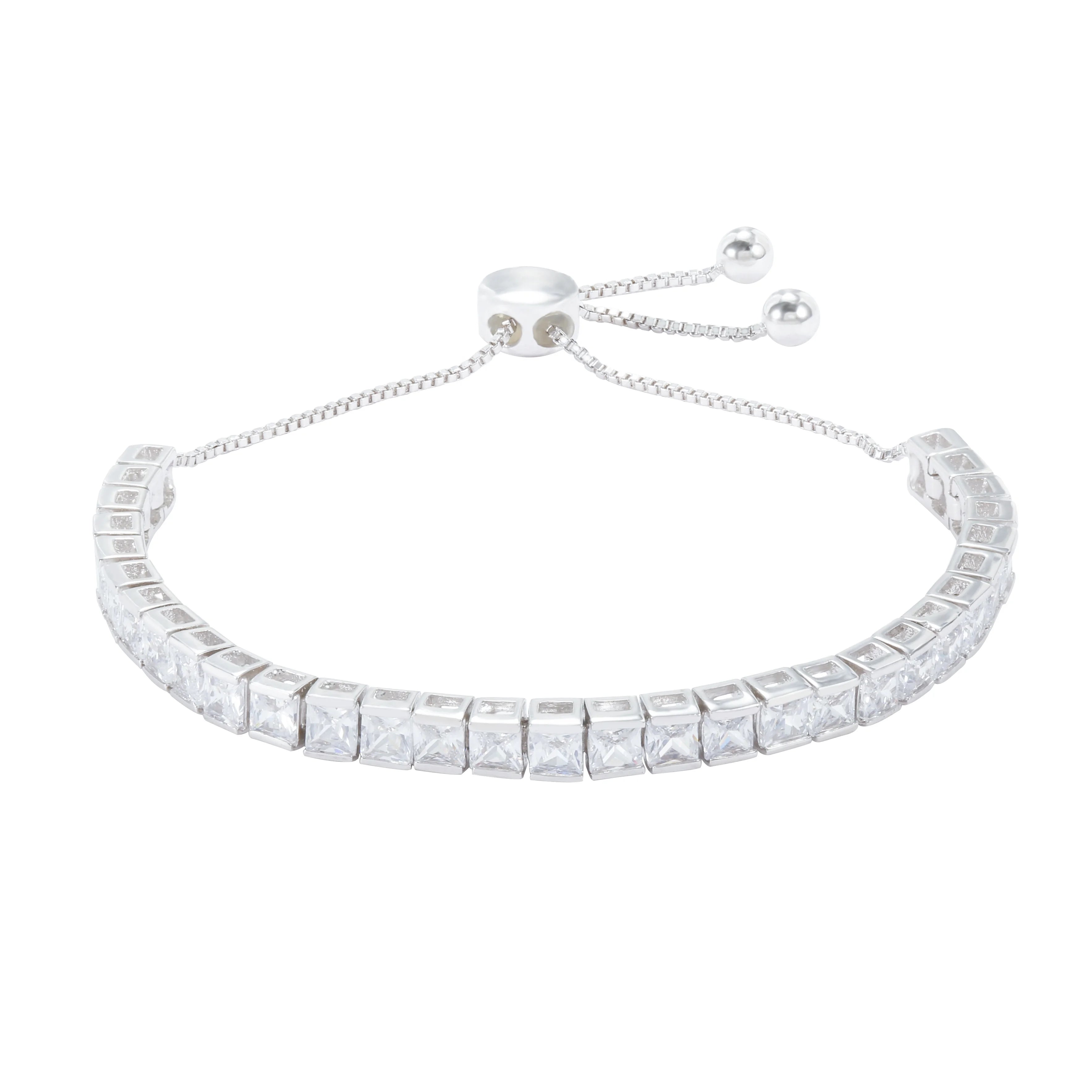 S925 Tennis Bracelet Sparking Cubic Zirconia Adjustable Bracelet for Women Silver Tennis Bracelet
