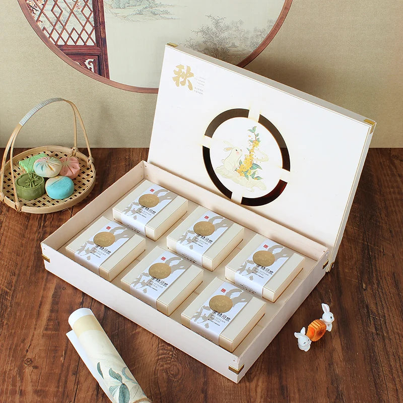 EcoCharm Mooncake Gift Box Folders UV Coating Biodegradable Sustainable Wood Microwavable Dessert-friendly Packaging